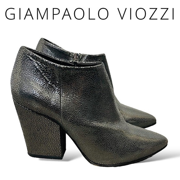 Giampaolo Viozzi Metallic Crackle Leather Ankle Boots Block Heel Booties Italy 7 - Picture 1 of 16